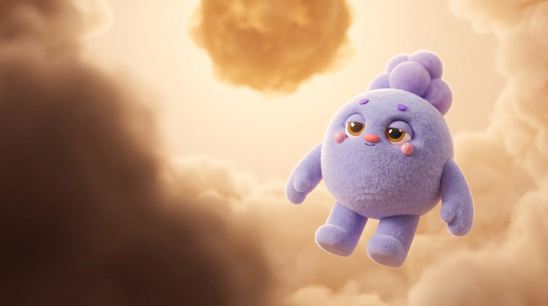 A warm cloudscape with the L-Theanine character in amber light.